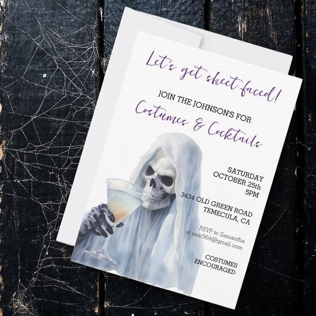 Ghost Sheet Faced Costumes & Cocktails Halloween  Invitation (Creator Uploaded)