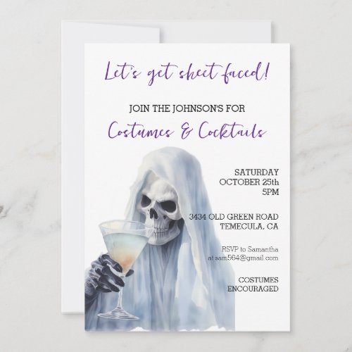 Ghost Sheet Faced Costumes  Cocktails Halloween  Invitation