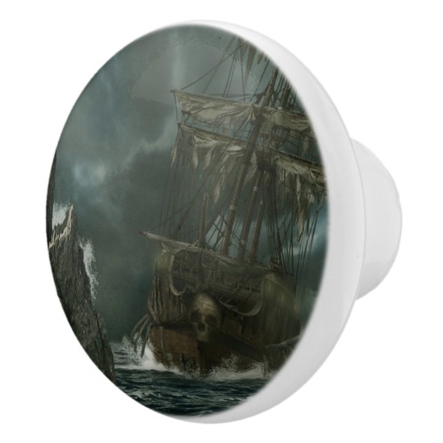 ghost ship with skull ceramic knob (Right)
