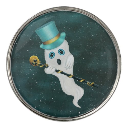 Ghost silly Face Floating in Starry Sky Top Hat Golf Ball Marker