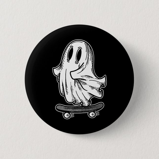 Ghost Skateboarder Blackwork  Button (Front)