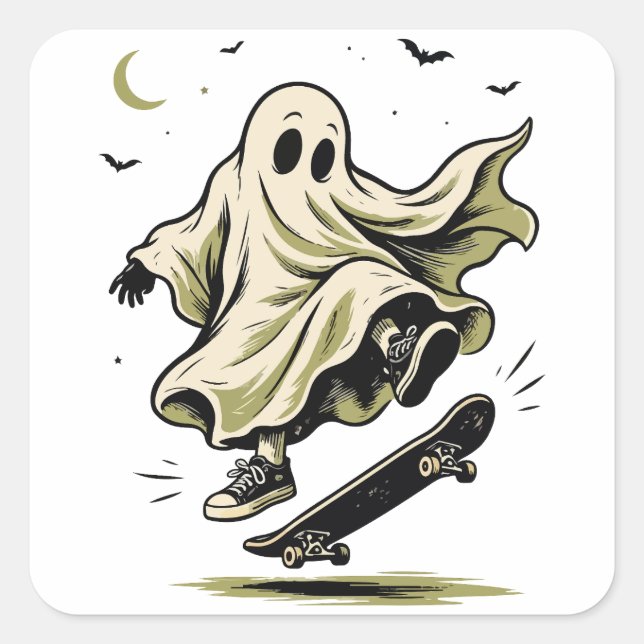 Ghost Skateboarder Square Sticker (Front)