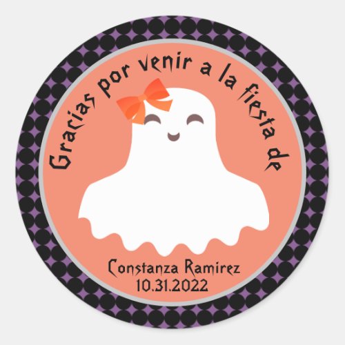 Ghost Spanish Halloween Gracias Thank You Party  Classic Round Sticker