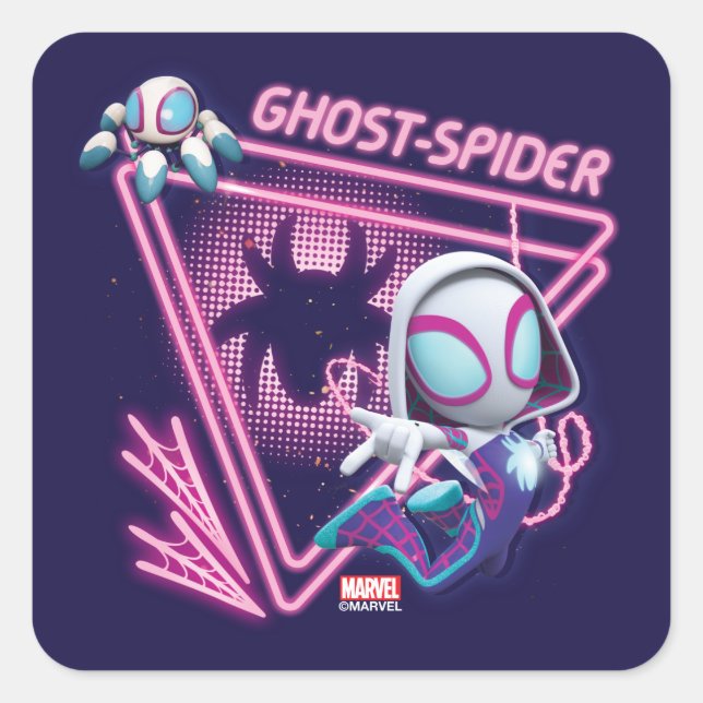 Ghost-Spider and TWIRL-E Glow Webs Glow Square Sti Square Sticker (Front)