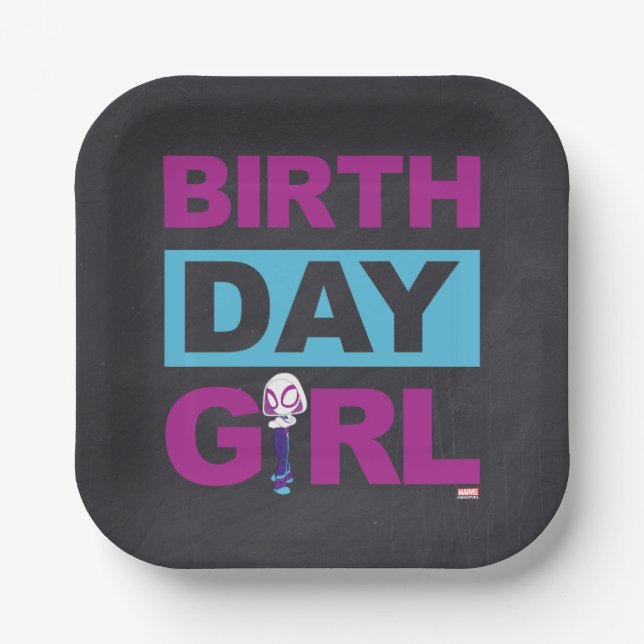 Ghost Spider | Chalkboard Birthday Girl Paper Plates (Front)