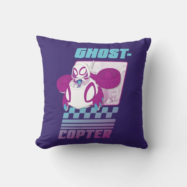 Ghost-Spider Flying Her Ghost-Copter Throw Pillow (Front)