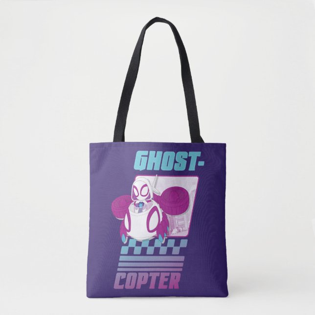 Ghost-Spider Flying Her Ghost-Copter Tote Bag (Front)
