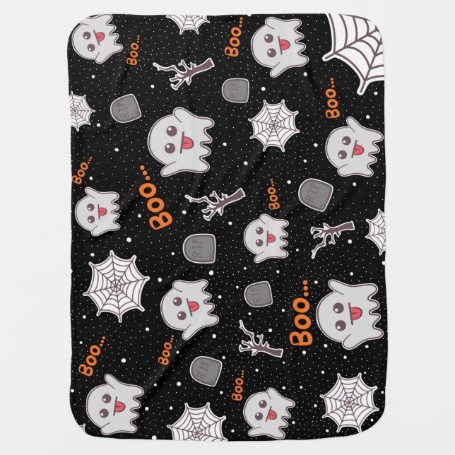 Ghost Spider Web Rip Stone Boo Pattern - Halloween Baby Blanket (Front)