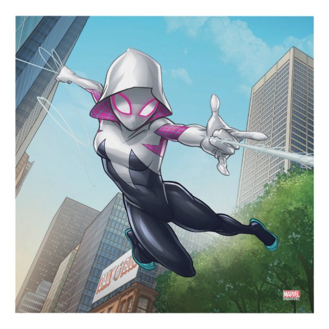 Ghost-Spider Web Slinging Through City Panel Wall Art (Front)