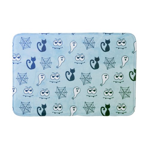 Ghost Spiderwebs and Black Cats Blue Bath Mat
