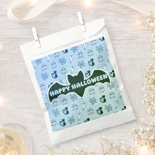 Ghost, Spiderwebs and Black Cats Blue Favor Bag (Clipped)