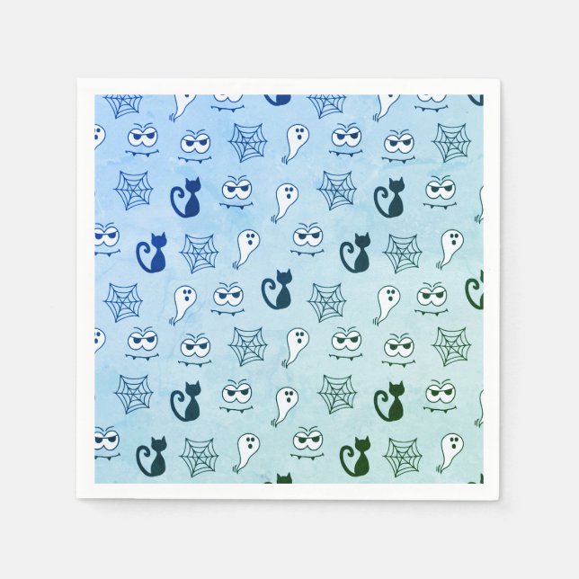 Ghost, Spiderwebs and Black Cats Blue Napkins (Front)