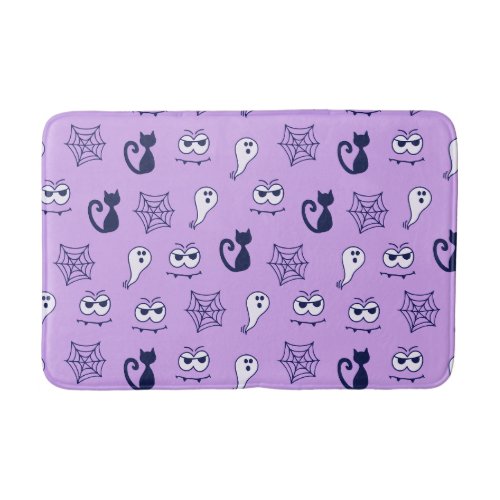 Ghost Spiderwebs and Black Cats Purple Bath Mat