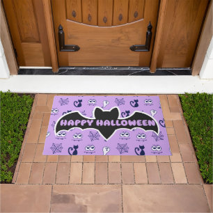 Ghost, Spiderwebs and Black Cats Purple Doormat