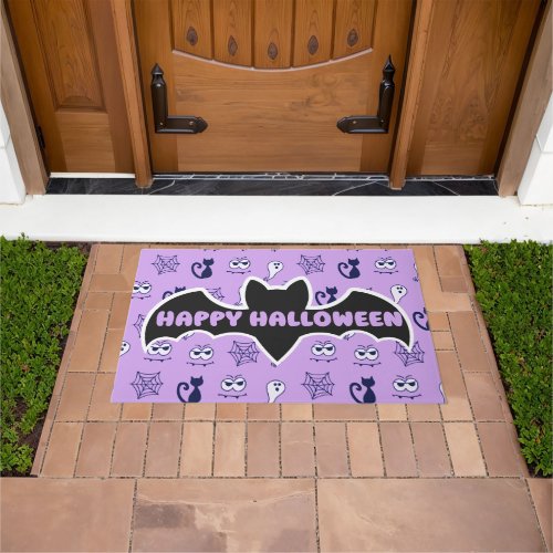 Ghost Spiderwebs and Black Cats Purple Doormat