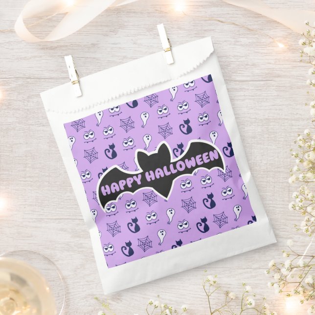 Ghost, Spiderwebs and Black Cats Purple Favor Bag (Clipped)