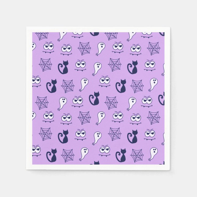 Ghost, Spiderwebs and Black Cats Purple Napkins (Front)