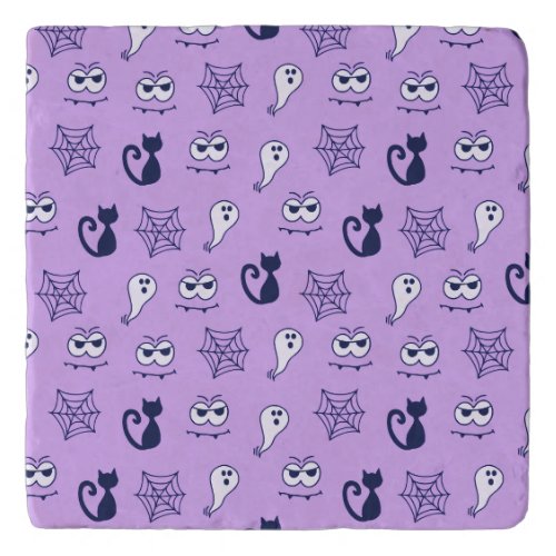 Ghost Spiderwebs and Black Cats Purple Trivet