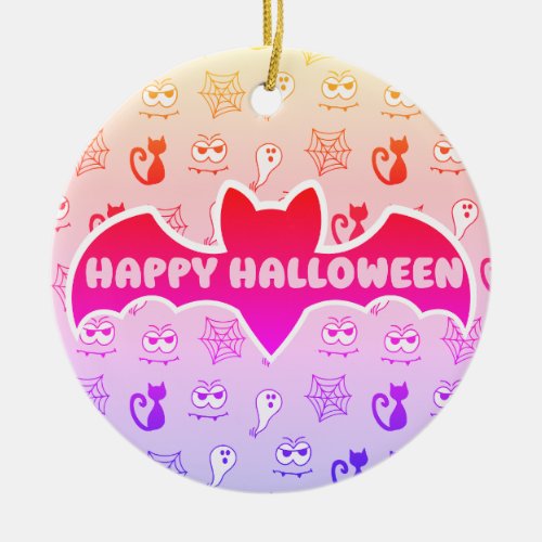 Ghost Spiderwebs and Black Cats Rainbow Ceramic Ornament