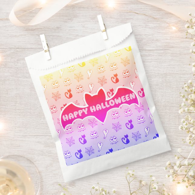 Ghost, Spiderwebs and Black Cats Rainbow Favor Bag (Clipped)