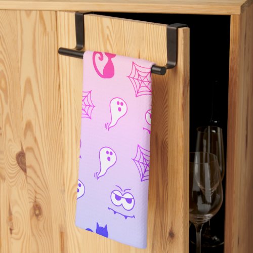 Ghost Spiderwebs and Black Cats Rainbow Kitchen Towel