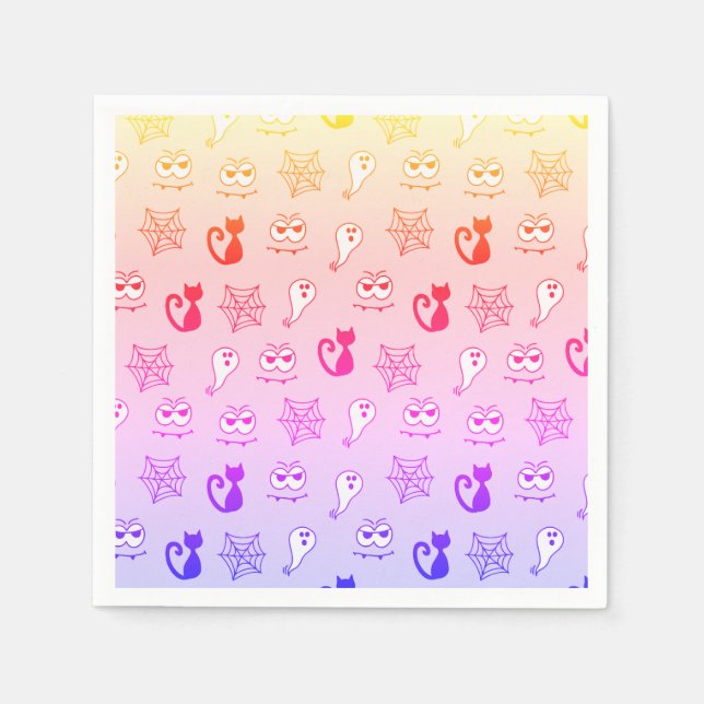 Ghost, Spiderwebs and Black Cats Rainbow Napkins (Front)