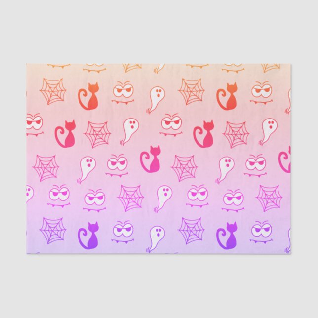 Ghost, Spiderwebs and Black Cats Rainbow Pink Tissue Paper (Front)