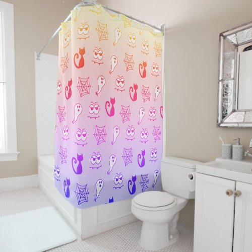 Ghost Spiderwebs and Black Cats Rainbow Shower Curtain