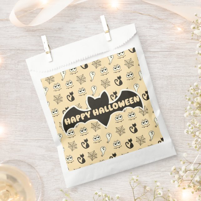 Ghost, Spiderwebs and Black Cats Yellow Favor Bag (Clipped)