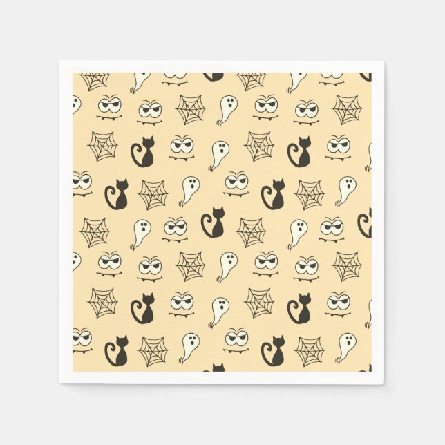 Ghost, Spiderwebs and Black Cats Yellow Napkins (Front)