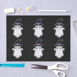 Ghost Spirits With Witch Hats Pattern Halloween Tissue Paper