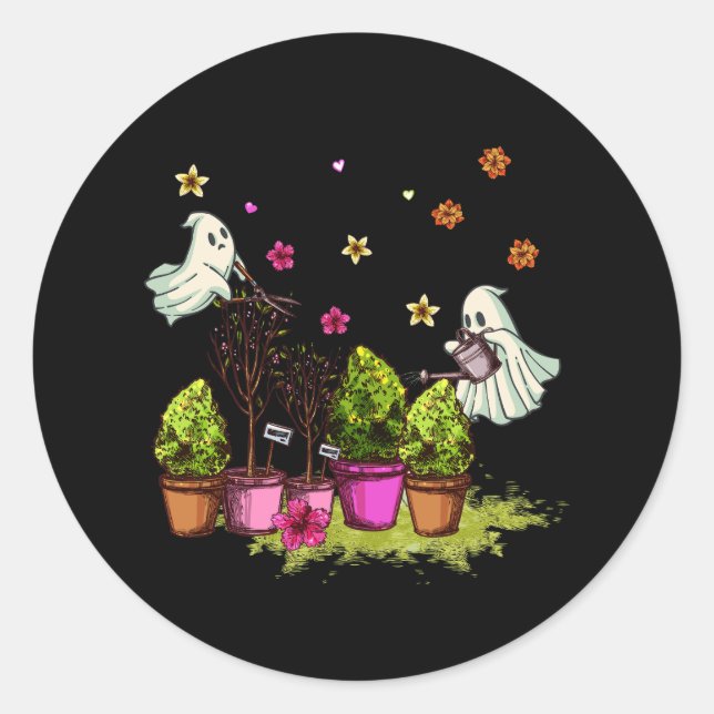 Ghost Spooky Gardening Plant Gardener Halloween Ga Classic Round Sticker (Front)