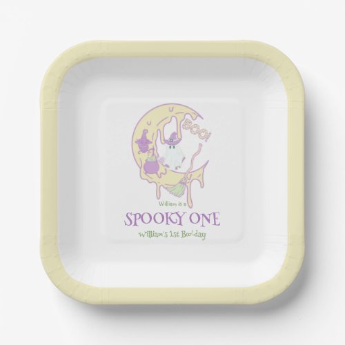 Ghost Spooky One Halloween 1st Birthday Invitation Paper Plates