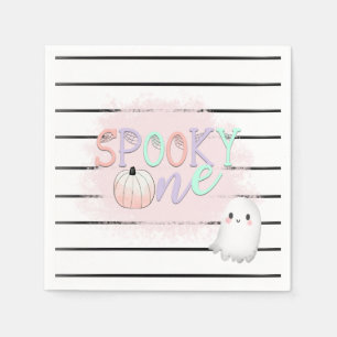 Ghost Spooky One Pastel Pink Halloween Birthday Napkins