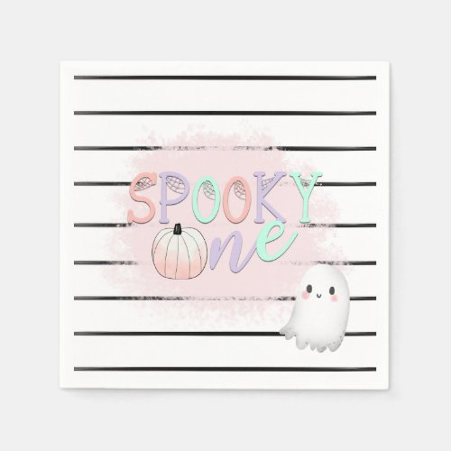 Ghost Spooky One Pastel Pink Halloween Birthday  Napkins