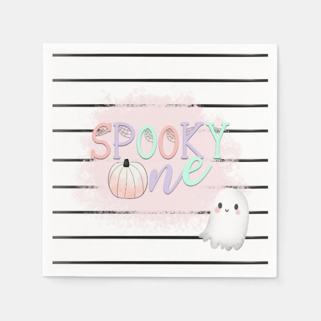 Ghost Spooky One Pastel Pink Halloween Birthday  Napkins (Front)