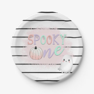 Ghost Spooky One Pastel Pink Halloween Birthday  Paper Plates
