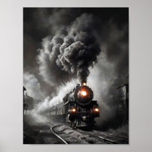 Ghost steam train in a dark stormy night poster
