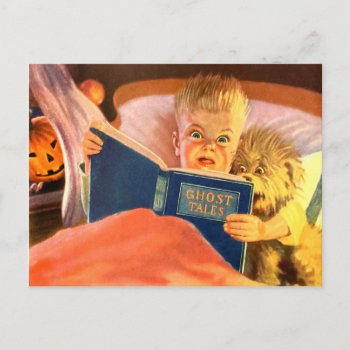 Ghost Stories Scared Boy And Dog Postcard by Vintage_Halloween at Zazzle