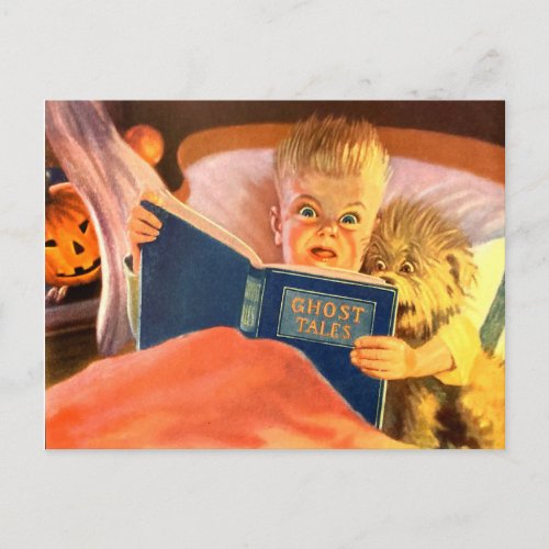 Ghost Stories Scared Boy and Dog Postcard