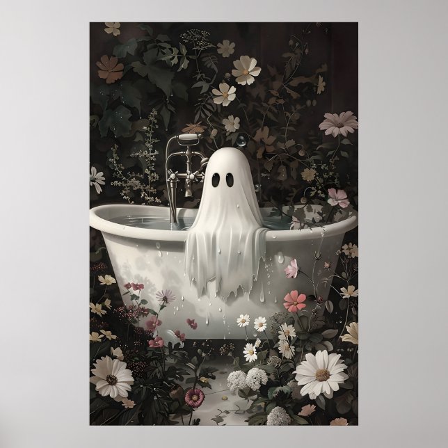 Ghost Takes A Bath Tub In Flower Forest Print (Front)