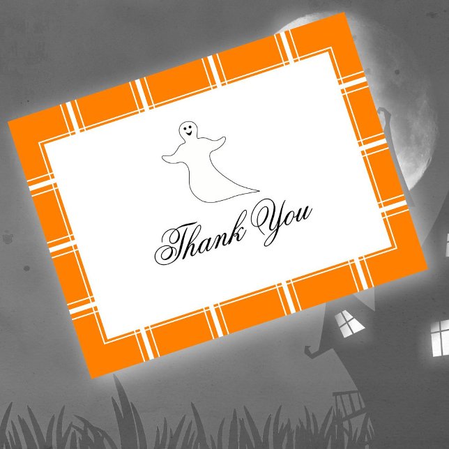 Ghost Thank You Halloween Orange Postcard (Creator Uploaded)