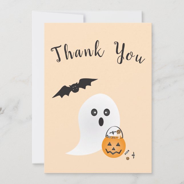 Ghost Trick Or Treating Bat Halloween Candy Thank You Card (Front)