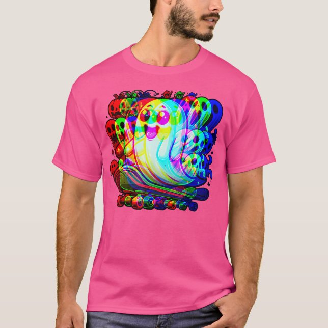 Ghost Trippy Vaporwave Halloween Techno Rave Edm M T-Shirt (Front)