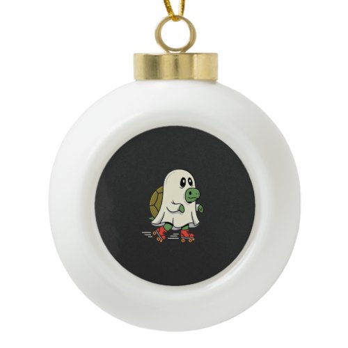 Ghost Turtle Roller Skates Halloween Design_1 Ceramic Ball Christmas Ornament