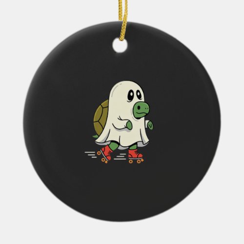 Ghost Turtle Roller Skates Halloween Design_1 Ceramic Ornament