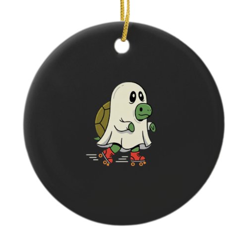 Ghost Turtle Roller Skates Halloween Design_1 Ceramic Ornament