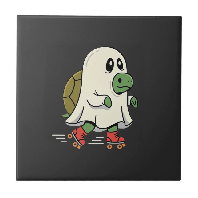 Ghost Turtle Roller Skates Halloween Design_1 Ceramic Tile (Front)