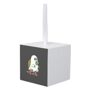 Ghost Turtle Roller Skates Halloween Design_1 Cube Ornament