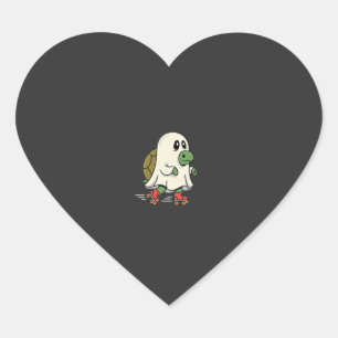 Ghost Turtle Roller Skates Halloween Design_1 Heart Sticker